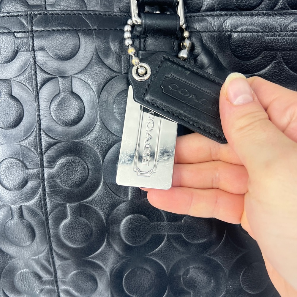 COACH Coach Op Art Leather Business Tote Bag Black Men's - Picture 8 of 14